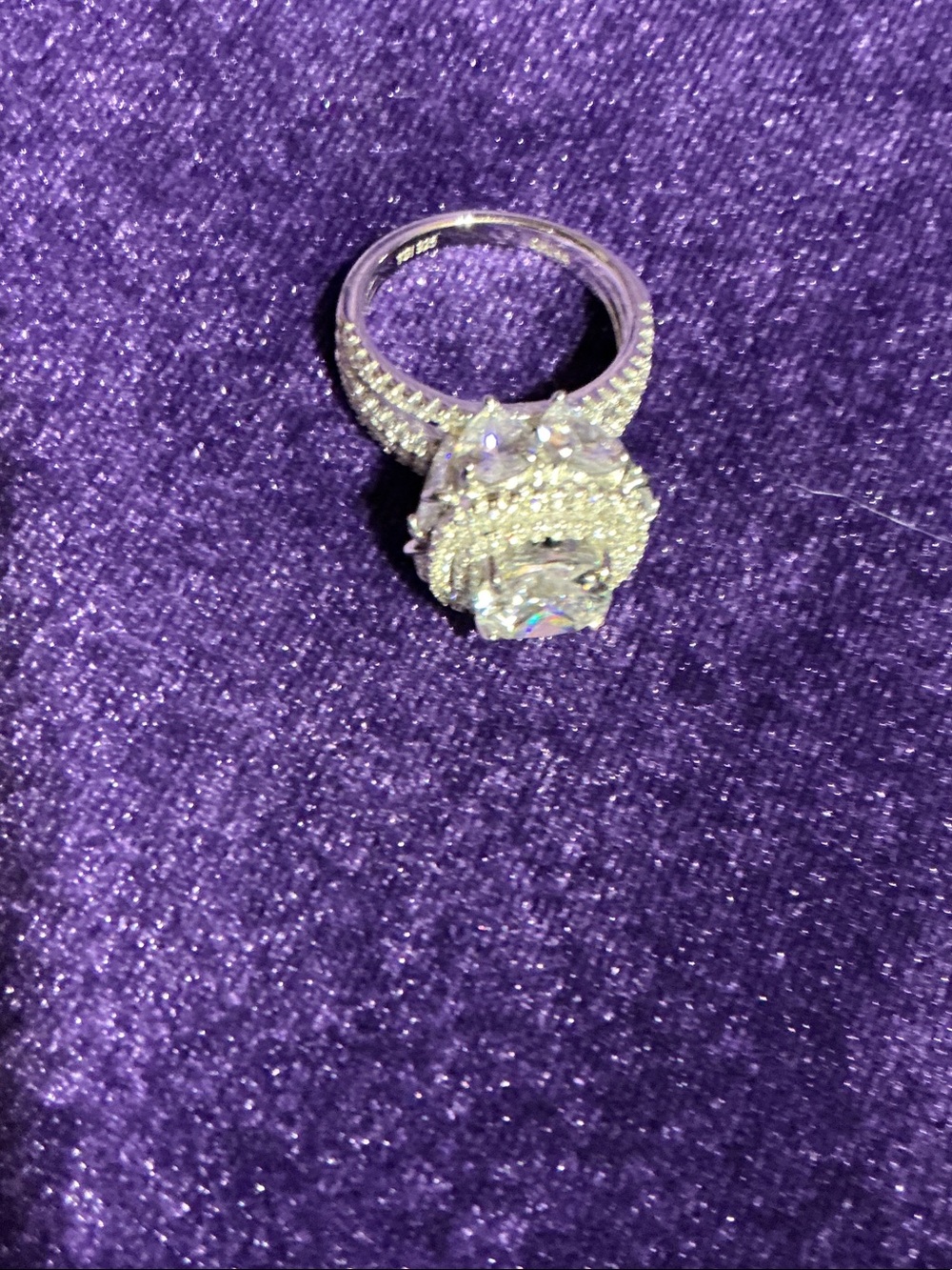 Silver-Tone White Crystal Halo Cocktail Ring - Women Jewelry